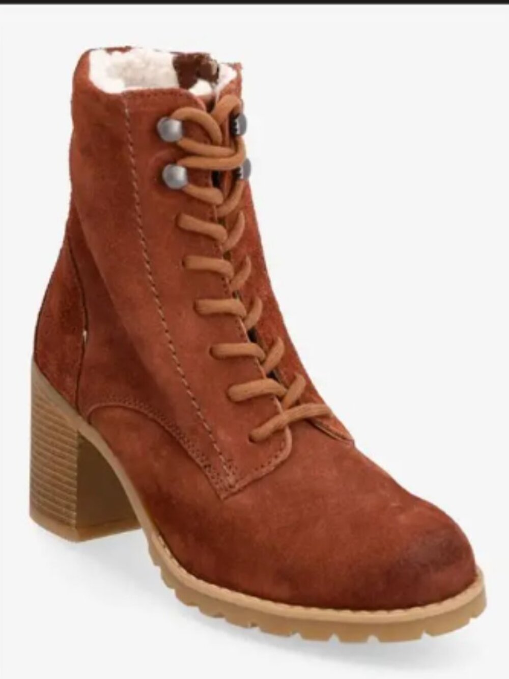 CLARKS Women's Suede Lace-Up fur lined Lace Ankle Boots in Rust sz 10
